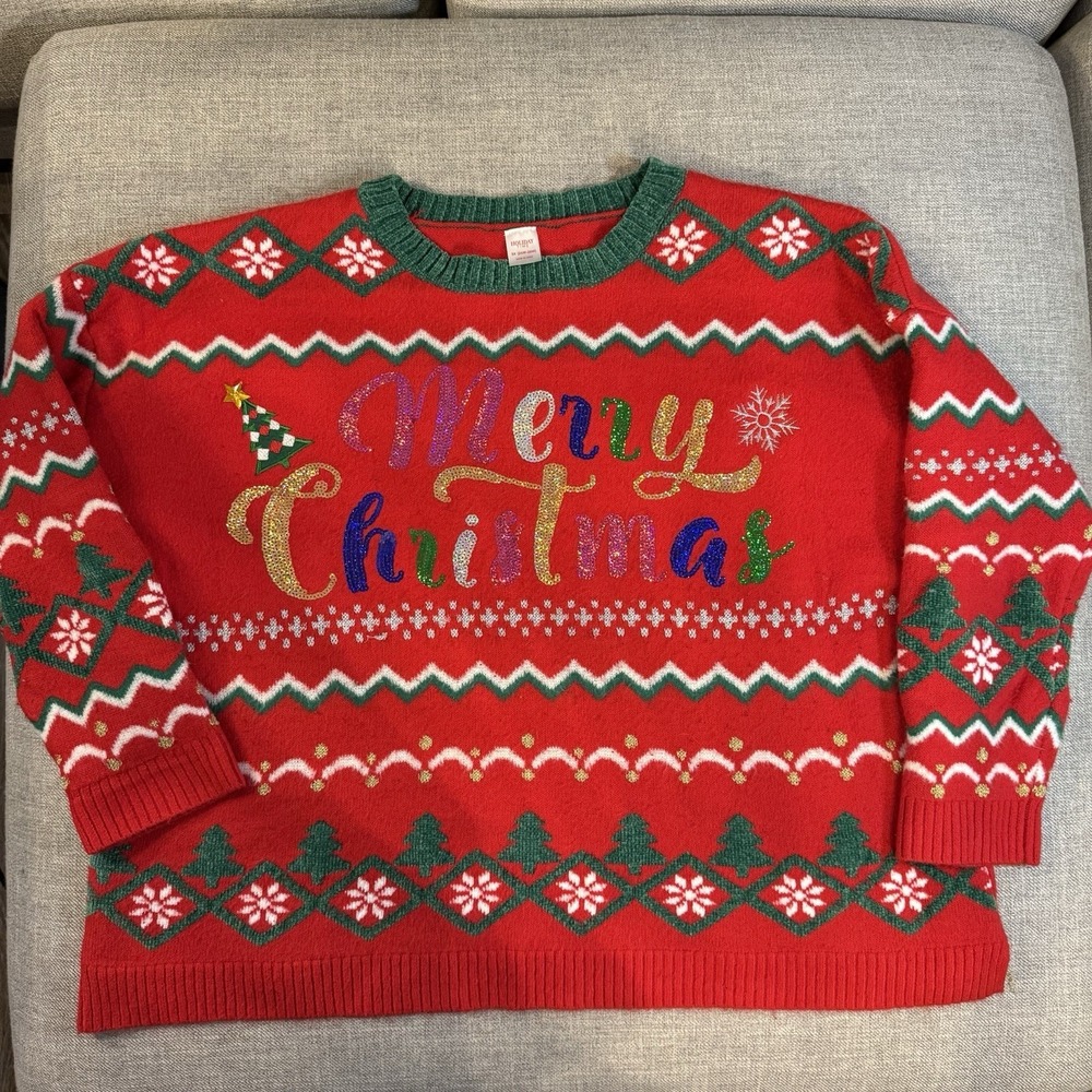 Holiday Time 3X Plus Christmas Sweater Red Merry Christmas Ugly Xmas Pullover